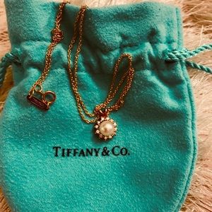 Tiffany & Co. 18K Gold Diamond &Pearl Necklace 16”